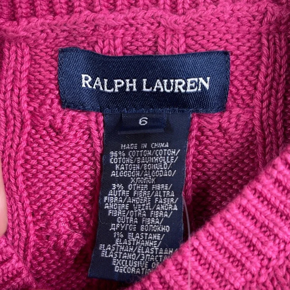 NEW Ralph Lauren Dress Girls Size 6 Pink Cable Knit Short Sleeve Ruffle Hem Prep